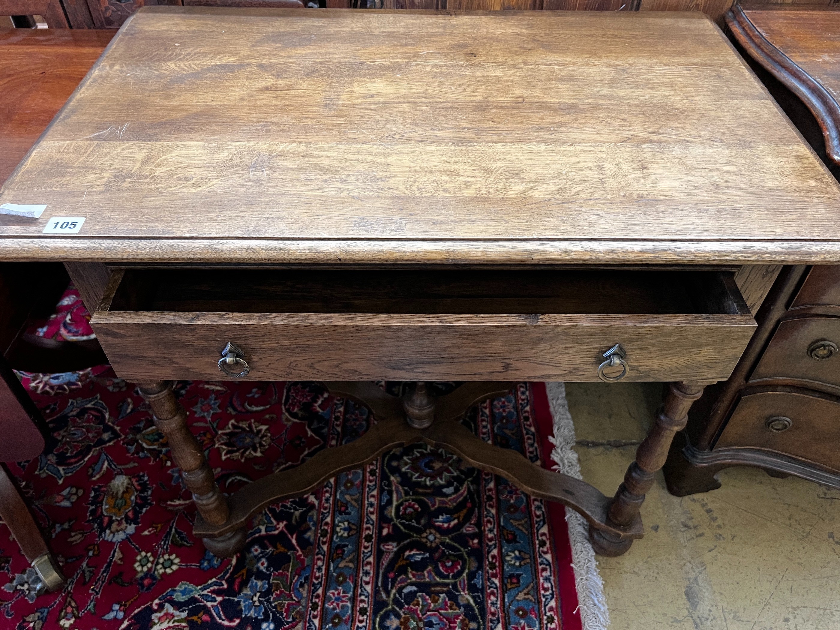 A small 1920's oak side table, width 84cm, depth 52cm, height 75cm